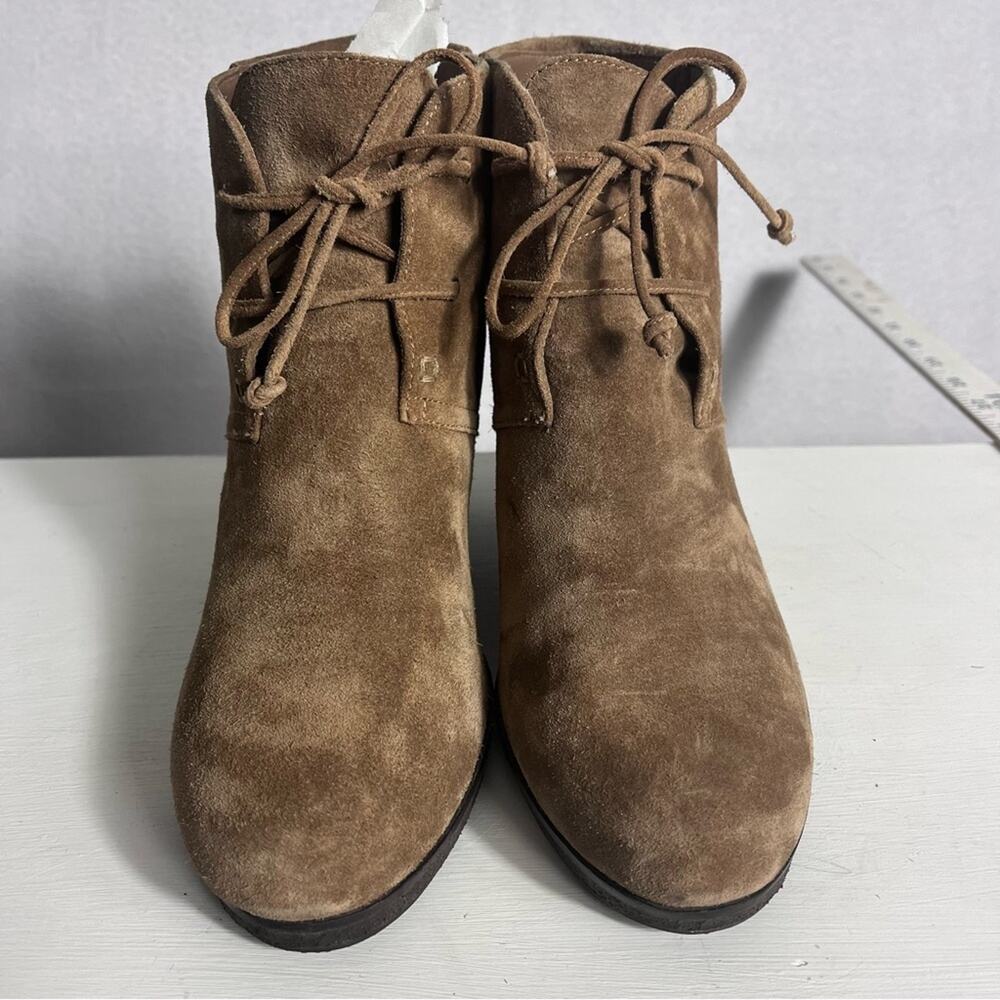 Via Spiga Booties Womens 9M Brown Suede Wedge Ankle Lace Up Boho